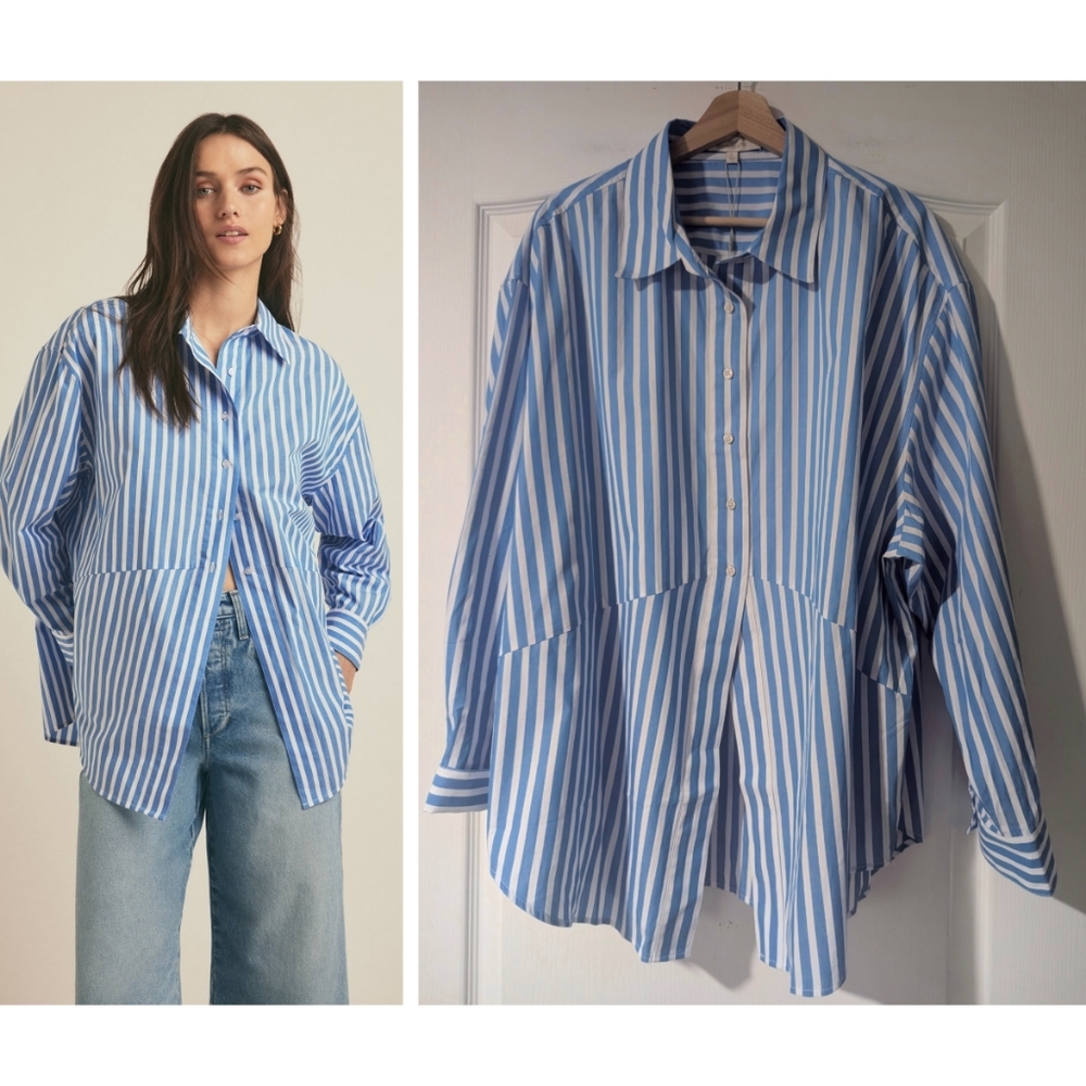 BNWT Favorite Daughter Blue and White Striped Button Down Shirt
